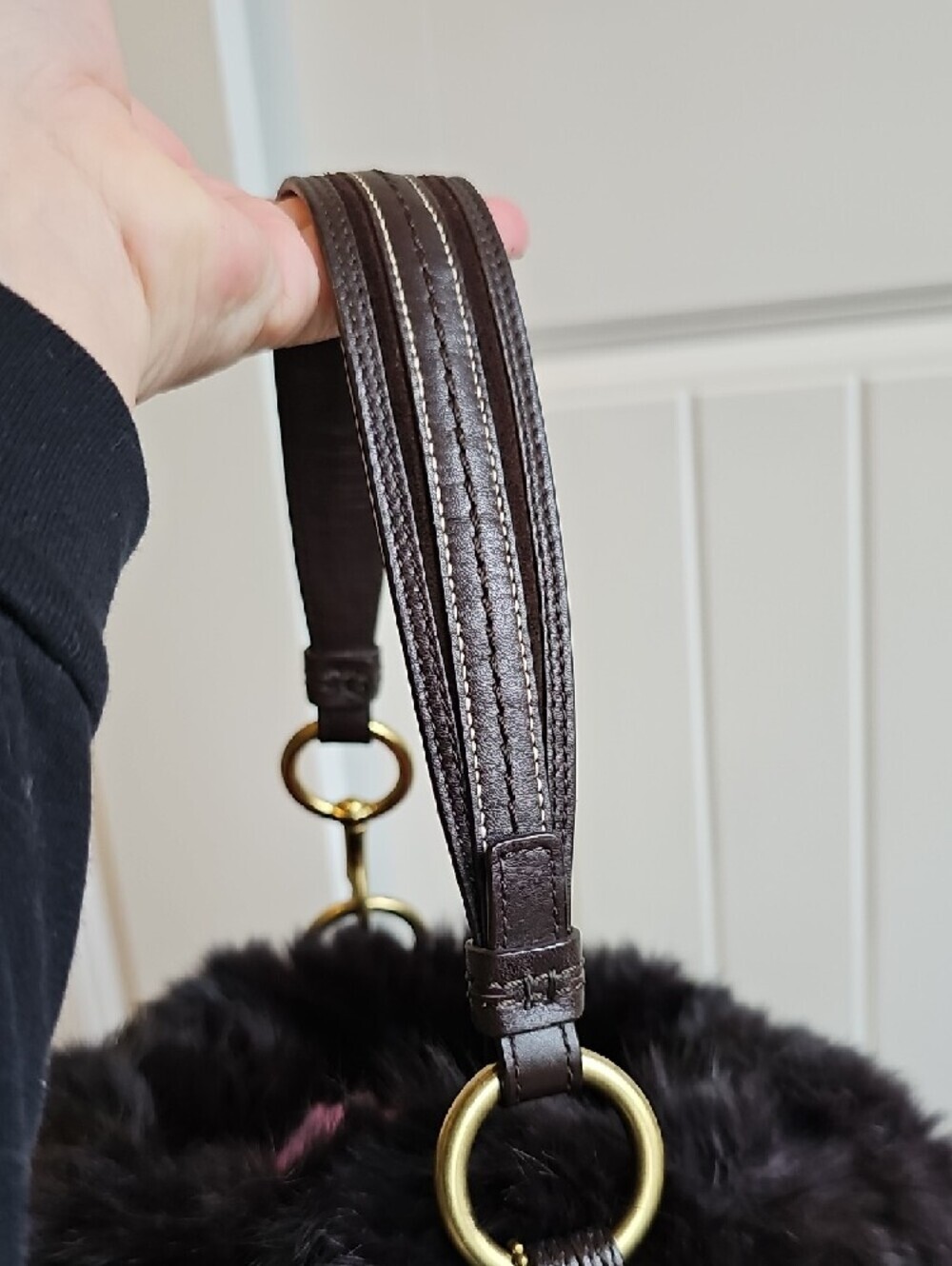 Coach Vintage SoHo Quilted Satin & Rabbit Fur Ski Hobo Bag Brown #3586 Like New - Picture 7 of 11